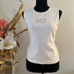Christopher & Banks Embroidered White Sleeveless Top